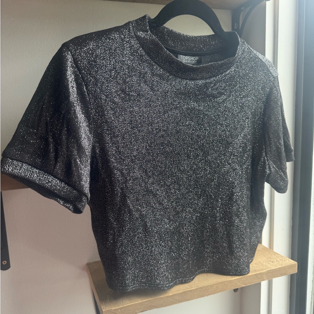 Topshop Shimmering Black Short Sleeve Tee